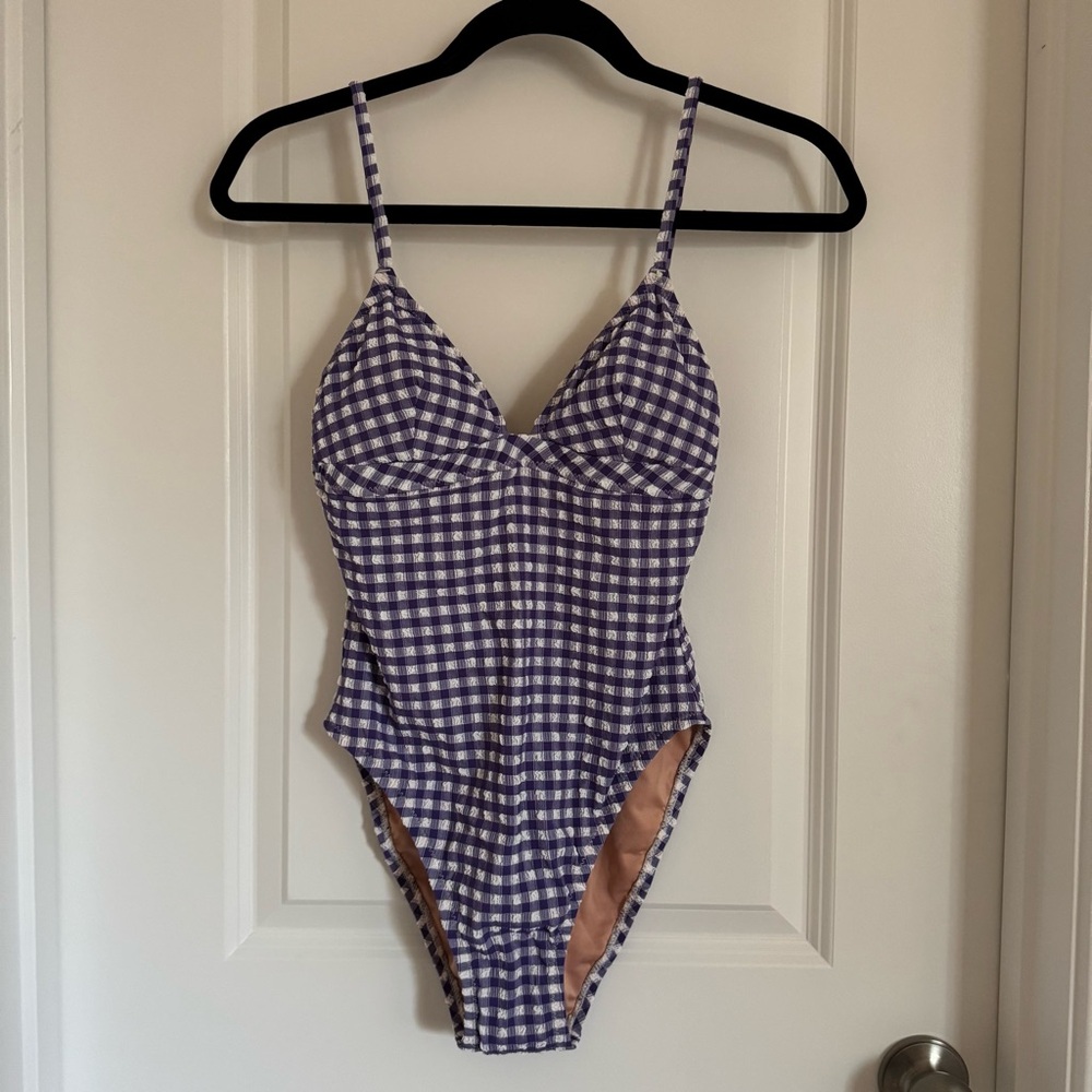 NWT J. Crew Purple and White Gingham One piece Swimsuit, 2